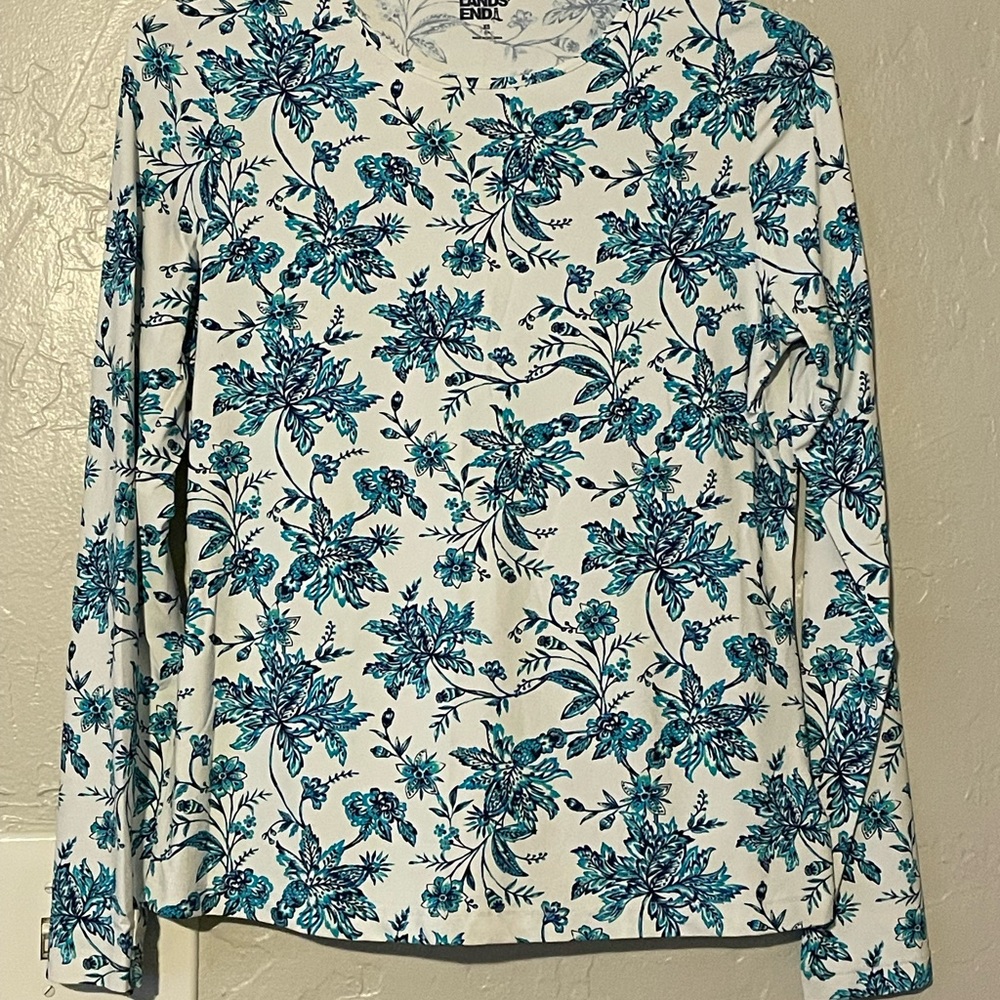 Lands' End Blue Fitted Long Sleeve Blouse